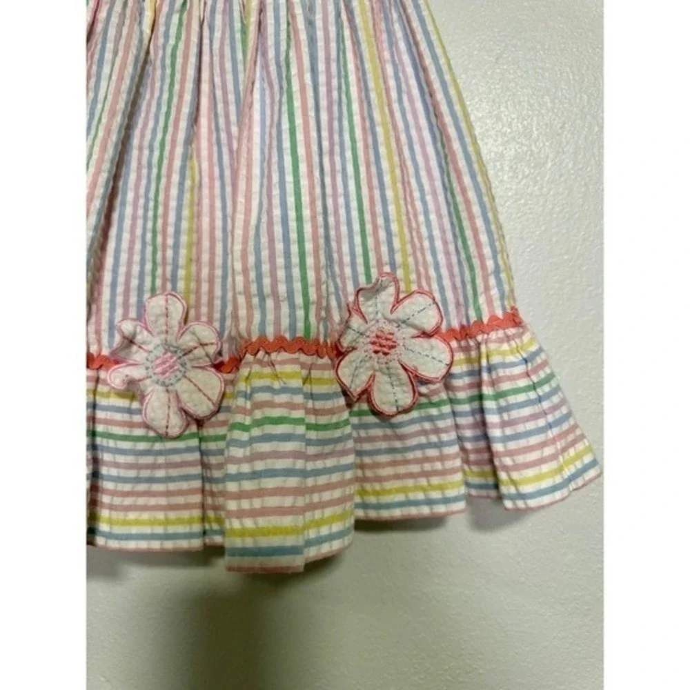 Girls Pastel Stripe Seersucker Dress Ruffle Flower Applique Summer Toddler 24 M